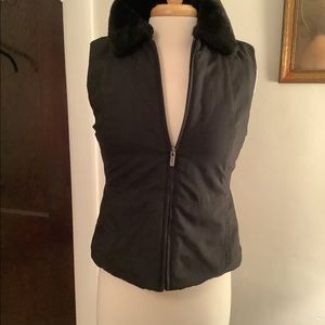 Ann Taylor black vest with faux fur collar